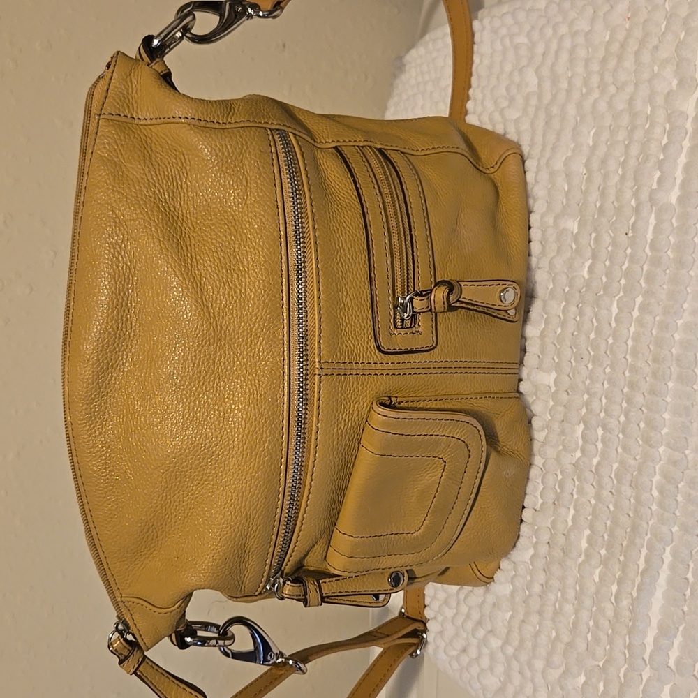 Preloved Tignanello Beige Crossbody, 13”x12”